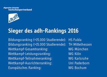 adh veröffentlicht Hochschulrankings für das Jahr 2016